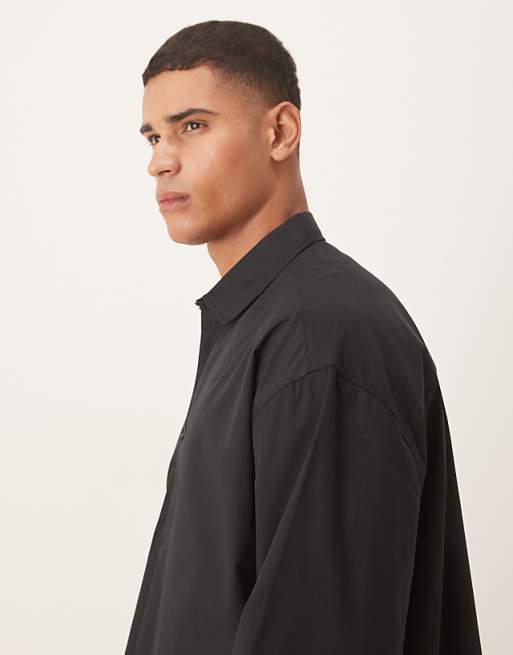 DESIGN Oversized Overhead Poplin Shirt With Scoop Hem In Black
