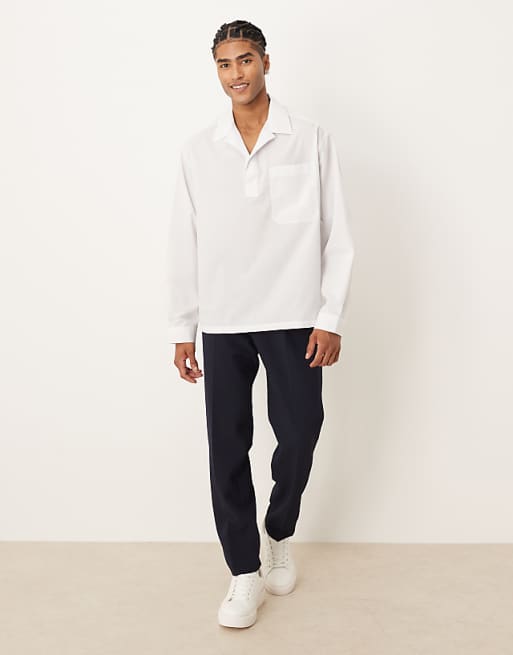 DESIGN Oversized Overhead Revere Shirt In White
