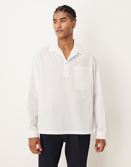 DESIGN oversized overhead revere shirt in white