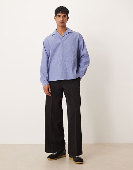 DESIGN Oversized Overhead Seersucker Shirt In Blue