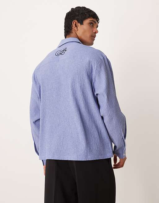 DESIGN Oversized Overhead Seersucker Shirt In Blue