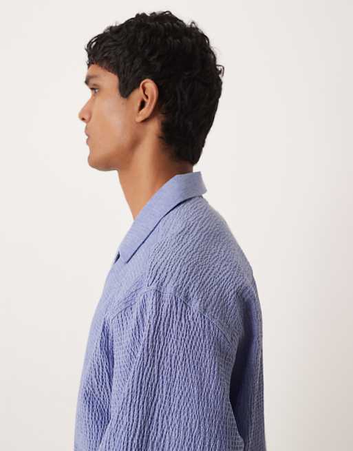 DESIGN Oversized Overhead Seersucker Shirt In Blue