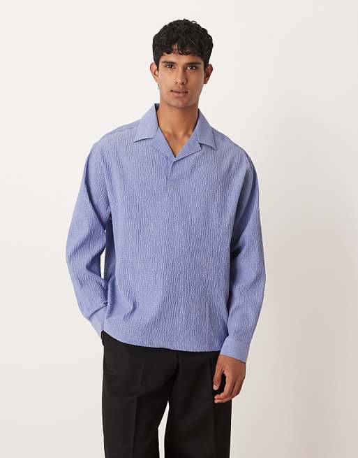DESIGN oversized overhead seersucker shirt in blue