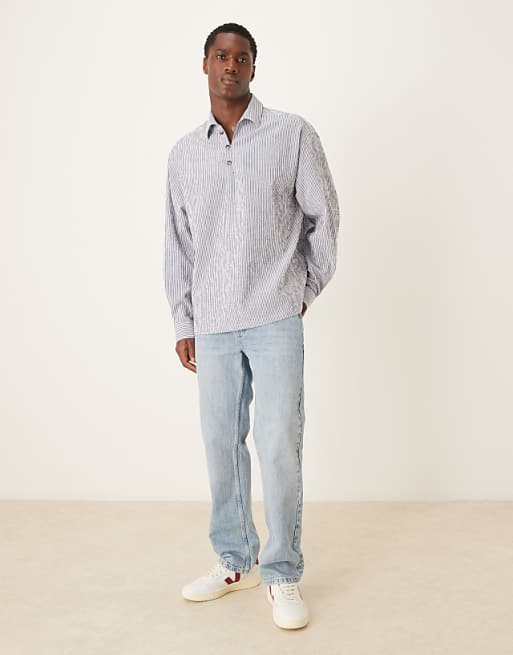 DESIGN Oversized Overhead Seersucker Stripe Shirt In Blue