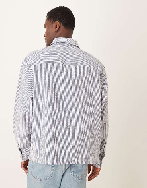 DESIGN Oversized Overhead Seersucker Stripe Shirt In Blue