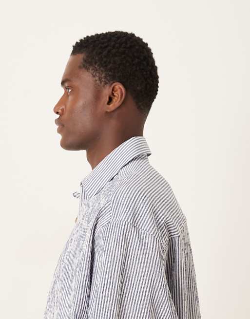 DESIGN Oversized Overhead Seersucker Stripe Shirt In Blue