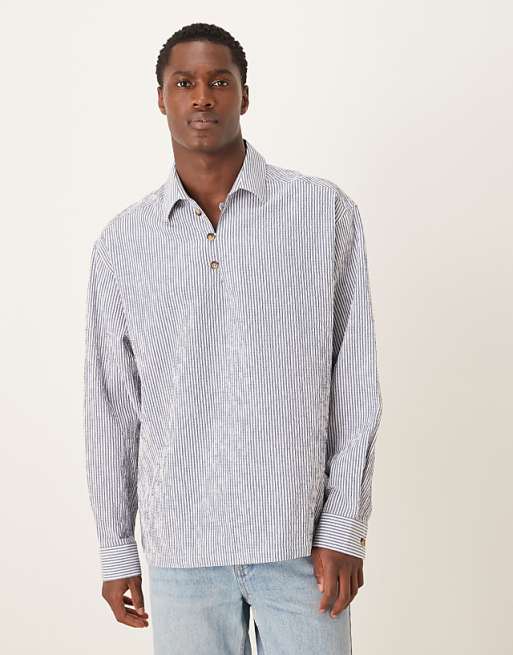 DESIGN oversized overhead seersucker stripe shirt in blue