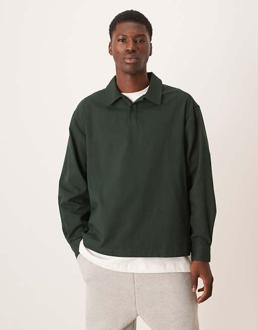 DESIGN oversized overhead shirt in green twill