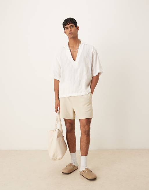 DESIGN Oversized Overhead Shirt In Light White Texture