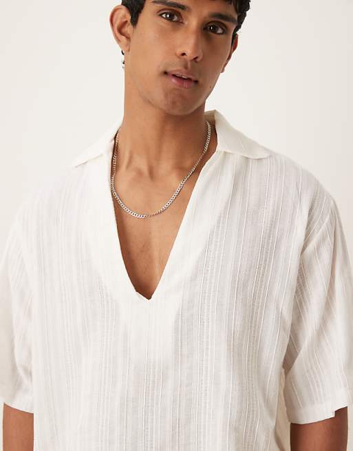 DESIGN Oversized Overhead Shirt In Light White Texture