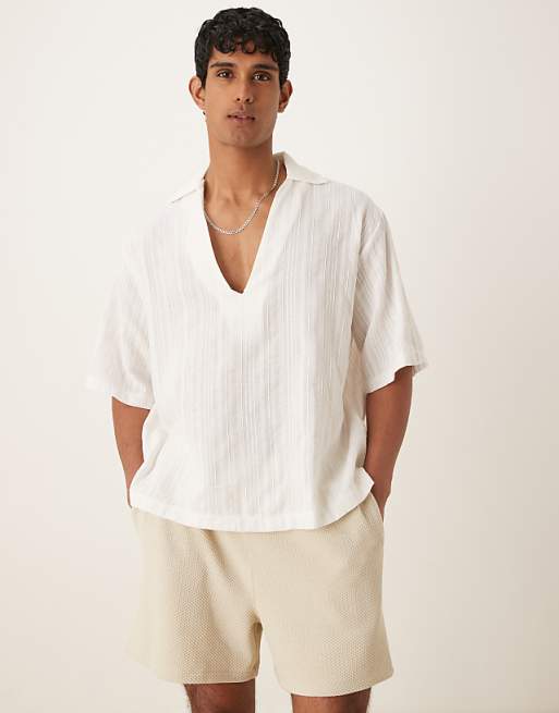 DESIGN oversized overhead shirt in light white texture