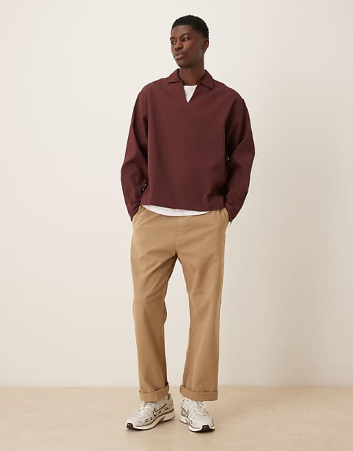 DESIGN Oversized Overhead Textured Shirt In Burgundy