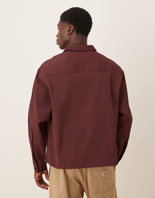 DESIGN Oversized Overhead Textured Shirt In Burgundy