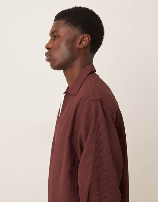 DESIGN Oversized Overhead Textured Shirt In Burgundy
