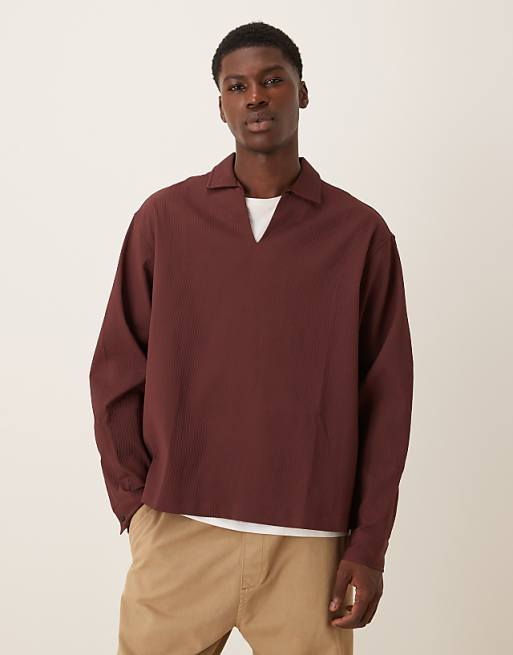 DESIGN oversized overhead textured shirt in burgundy