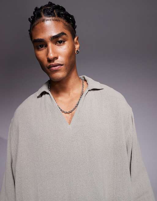 DESIGN Oversized Overhead Textured Shirt In Grey