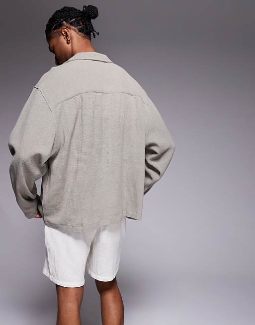 DESIGN Oversized Overhead Textured Shirt In Grey