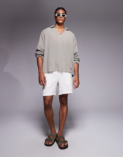 DESIGN Oversized Overhead Textured Shirt In Grey