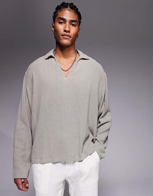 DESIGN oversized overhead textured shirt in grey