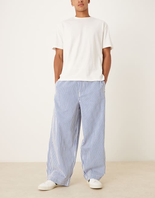 DESIGN Oversized Parachute Trousers In Blue Stripe