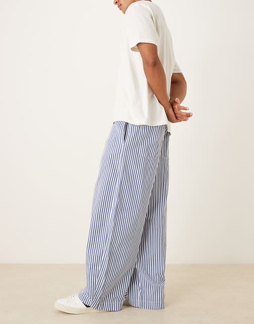 DESIGN Oversized Parachute Trousers In Blue Stripe