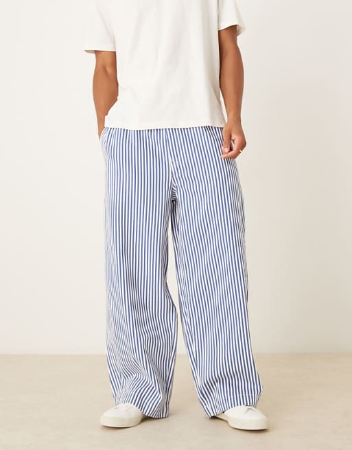 DESIGN oversized parachute trousers in blue stripe