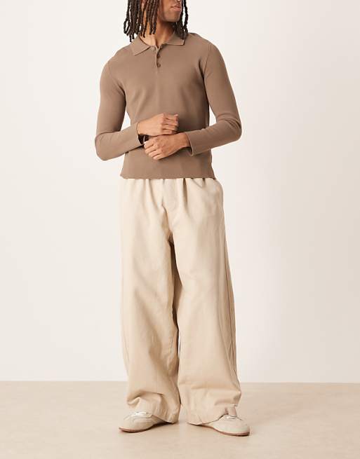 DESIGN Oversized Parachute Twill Trouser In Stone