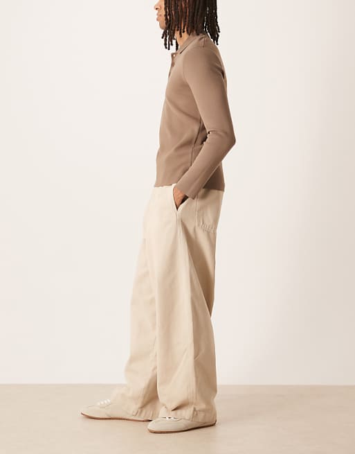 DESIGN Oversized Parachute Twill Trouser In Stone