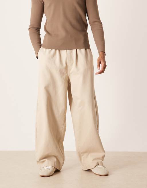 DESIGN oversized parachute twill trouser in stone