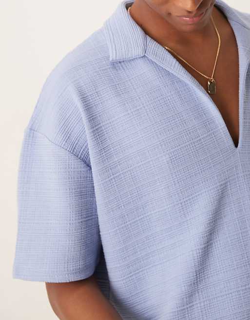 DESIGN Oversized Polo Co-ord In Light Blue Texture