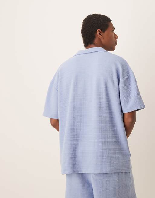 DESIGN Oversized Polo Co-ord In Light Blue Texture