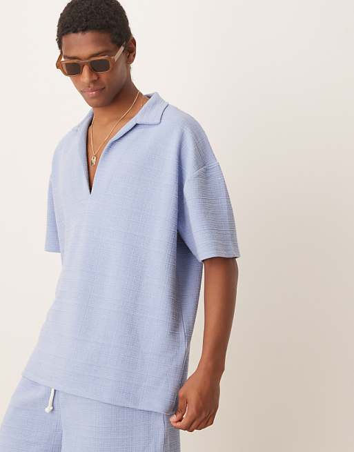 DESIGN oversized polo co-ord in light blue texture
