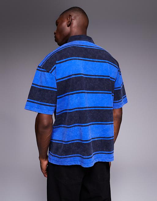 DESIGN Oversized Polo In Washed Blue Stripe