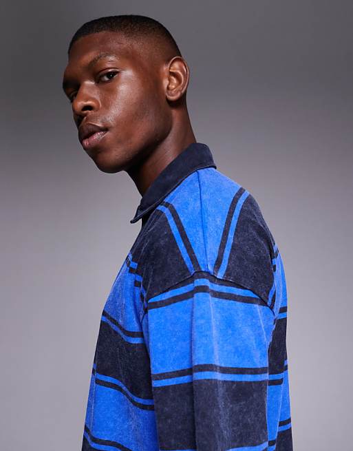DESIGN Oversized Polo In Washed Blue Stripe