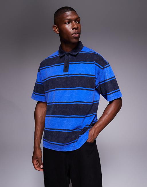 DESIGN oversized polo in washed blue stripe