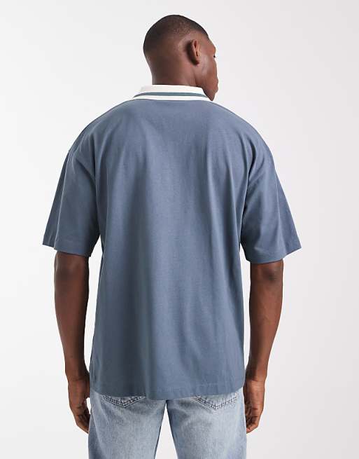 DESIGN Oversized Polo Shirt In With Paraiso Graphic In Grey