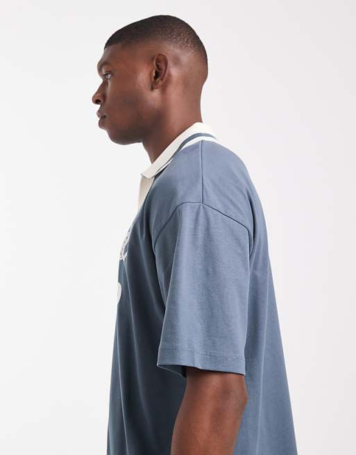 DESIGN Oversized Polo Shirt In With Paraiso Graphic In Grey