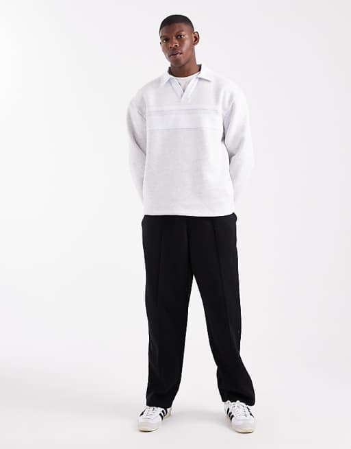 DESIGN Oversized Polo Shirt With Contrast Collar In Grey Marl