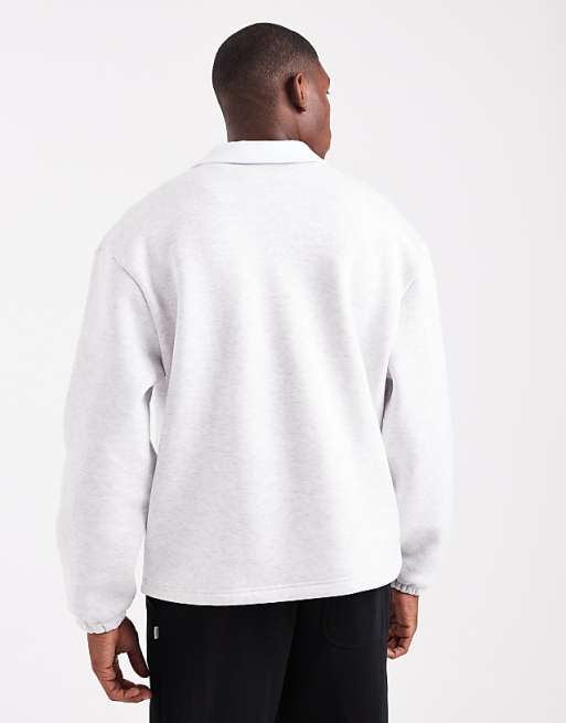 DESIGN Oversized Polo Shirt With Contrast Collar In Grey Marl