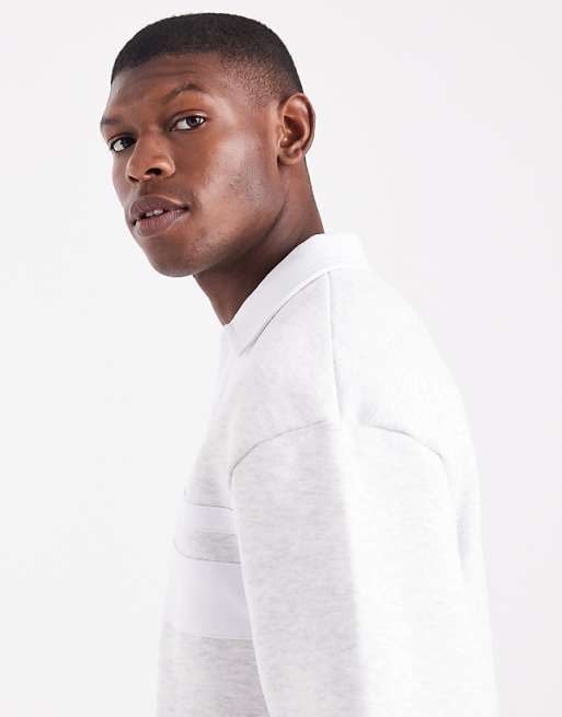 DESIGN Oversized Polo Shirt With Contrast Collar In Grey Marl