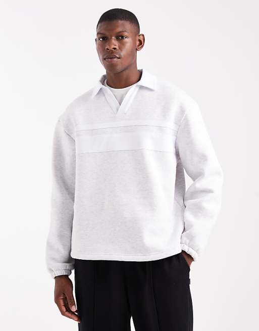 DESIGN Oversized Polo Shirt With Contrast Collar In Grey Marl