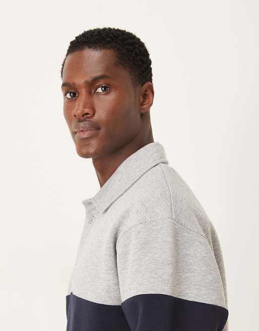 DESIGN Oversized Polo Sweatshirt With Colour Blocking And Woven Label In Grey Marl