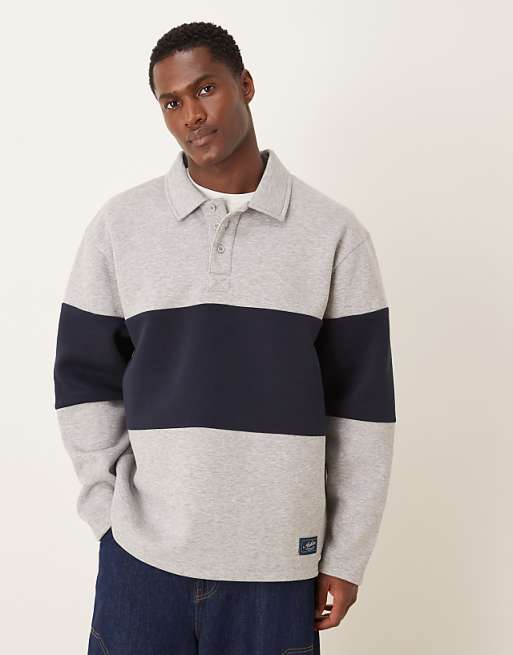 DESIGN Oversized Polo Sweatshirt With Colour Blocking And Woven Label In Grey Marl
