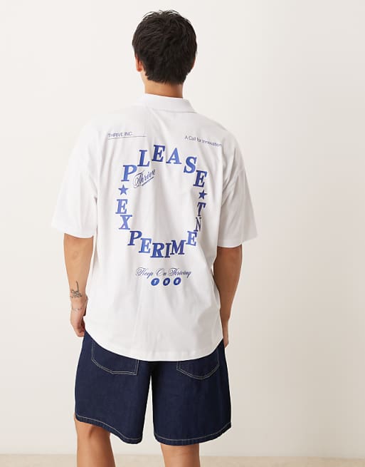 DESIGN Oversized Polo With Back Print In White