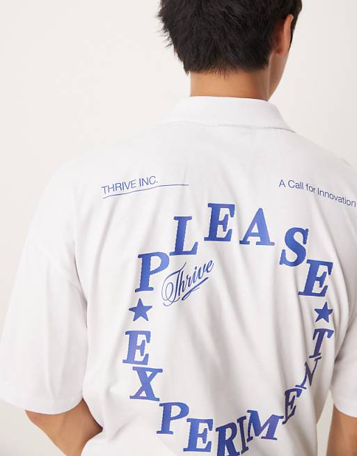 DESIGN Oversized Polo With Back Print In White