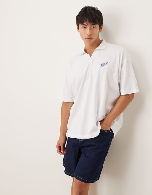 DESIGN oversized polo with back print in white