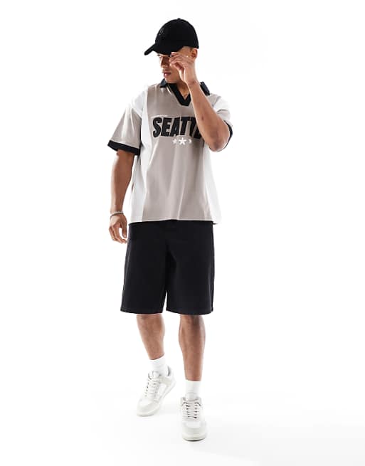 DESIGN Oversized Polo With City Print In Brown