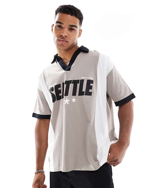 DESIGN oversized polo with city print in brown