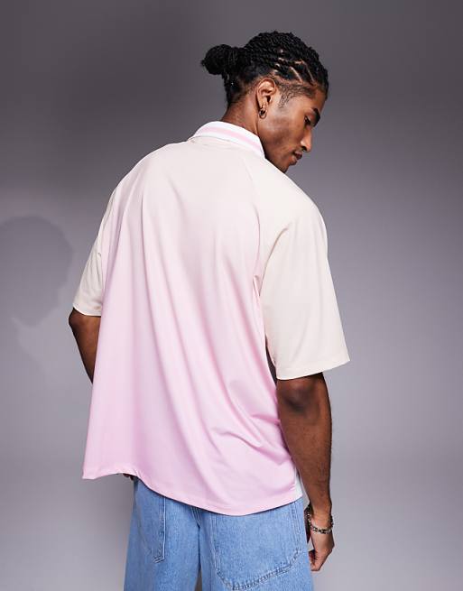 DESIGN Oversized Polo With High Build Text Graphic In Ombre Sports Fabric With Side Panels