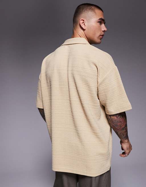 DESIGN Oversized Polo With Revere Collar In Stone Texture